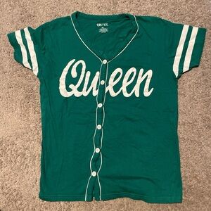 On Fire Green Tee with White 'Queen' Script